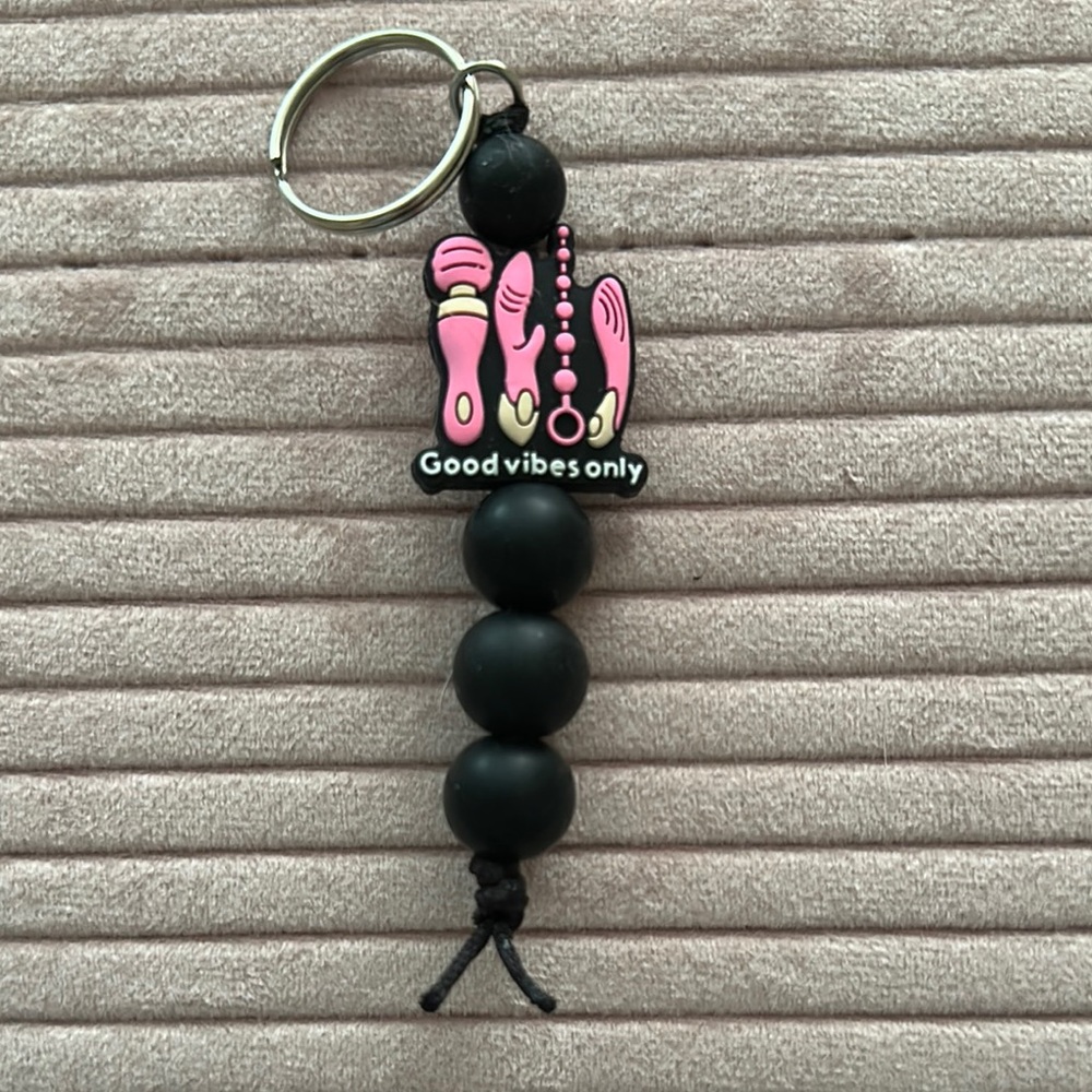 Black and Pink Keychain with Beads